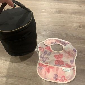 Baby milk holder and pink  bib
